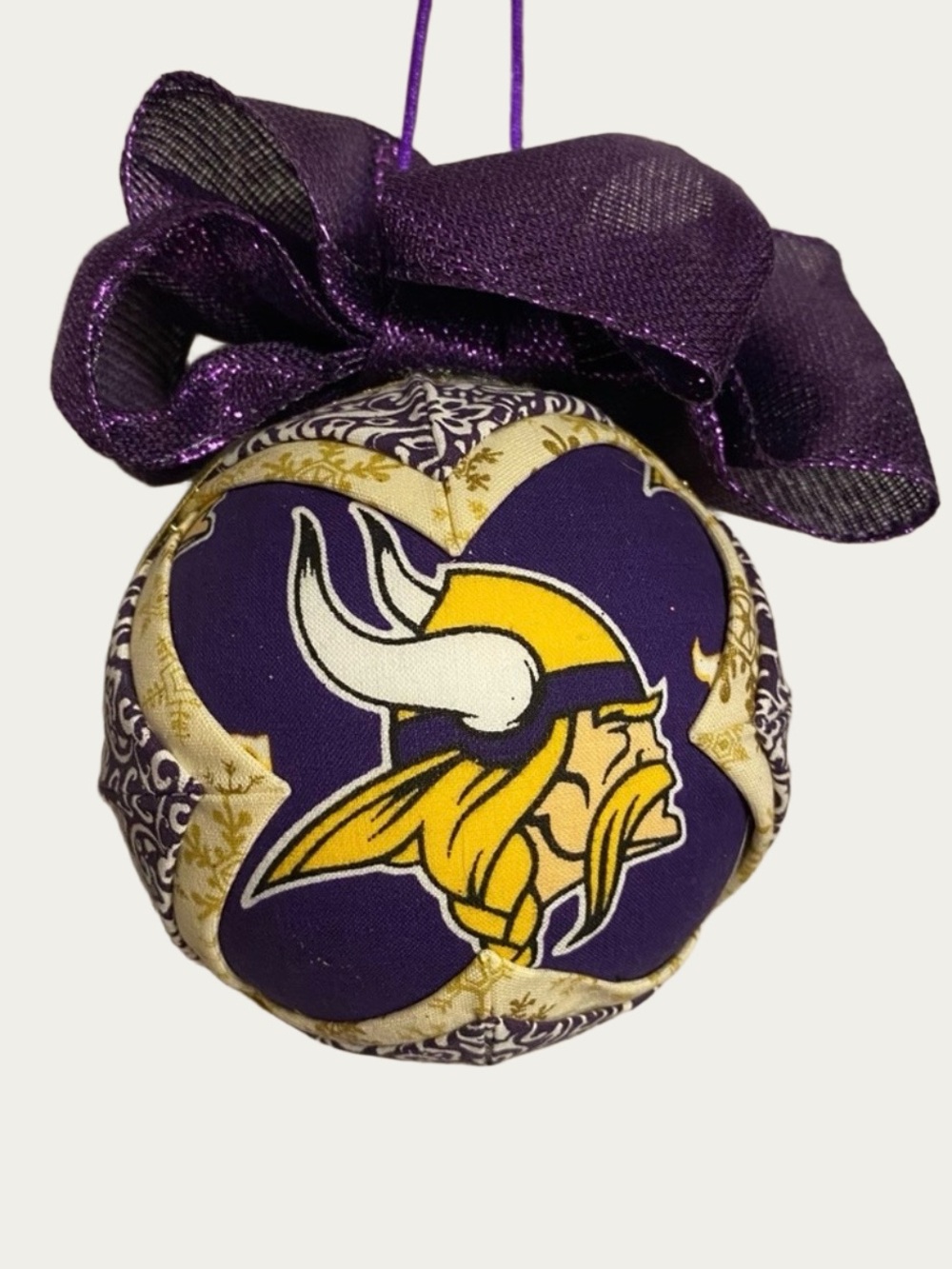 NFL Minnesota Vikings Football Quilted Hand Crafted Holiday 4” Ball Ornament